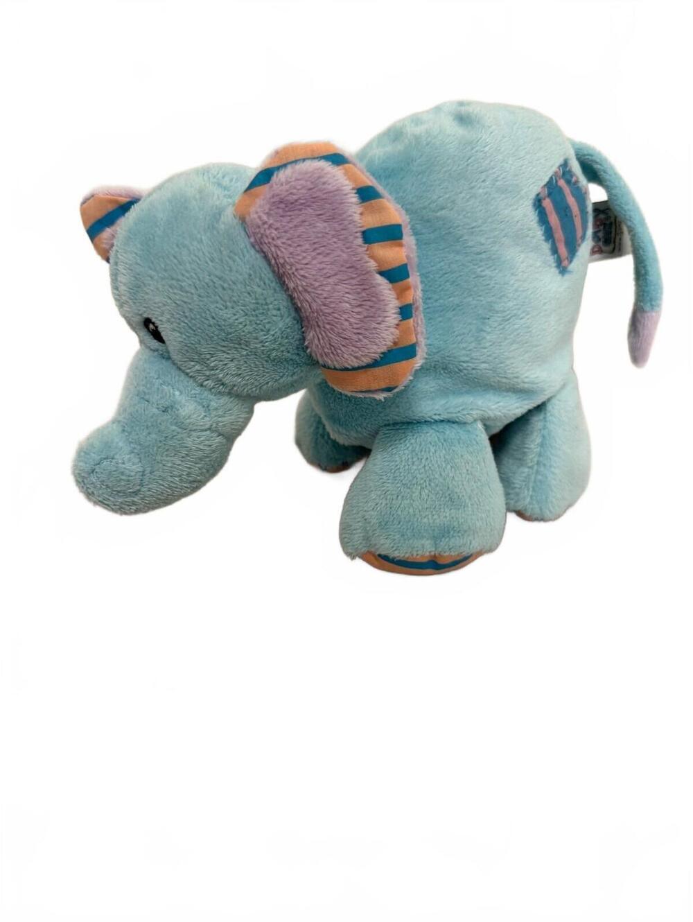 Baby Ganz Blue Elephant Plush Striped Ears 10 Inch